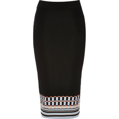Navy knitted geometric pencil skirt